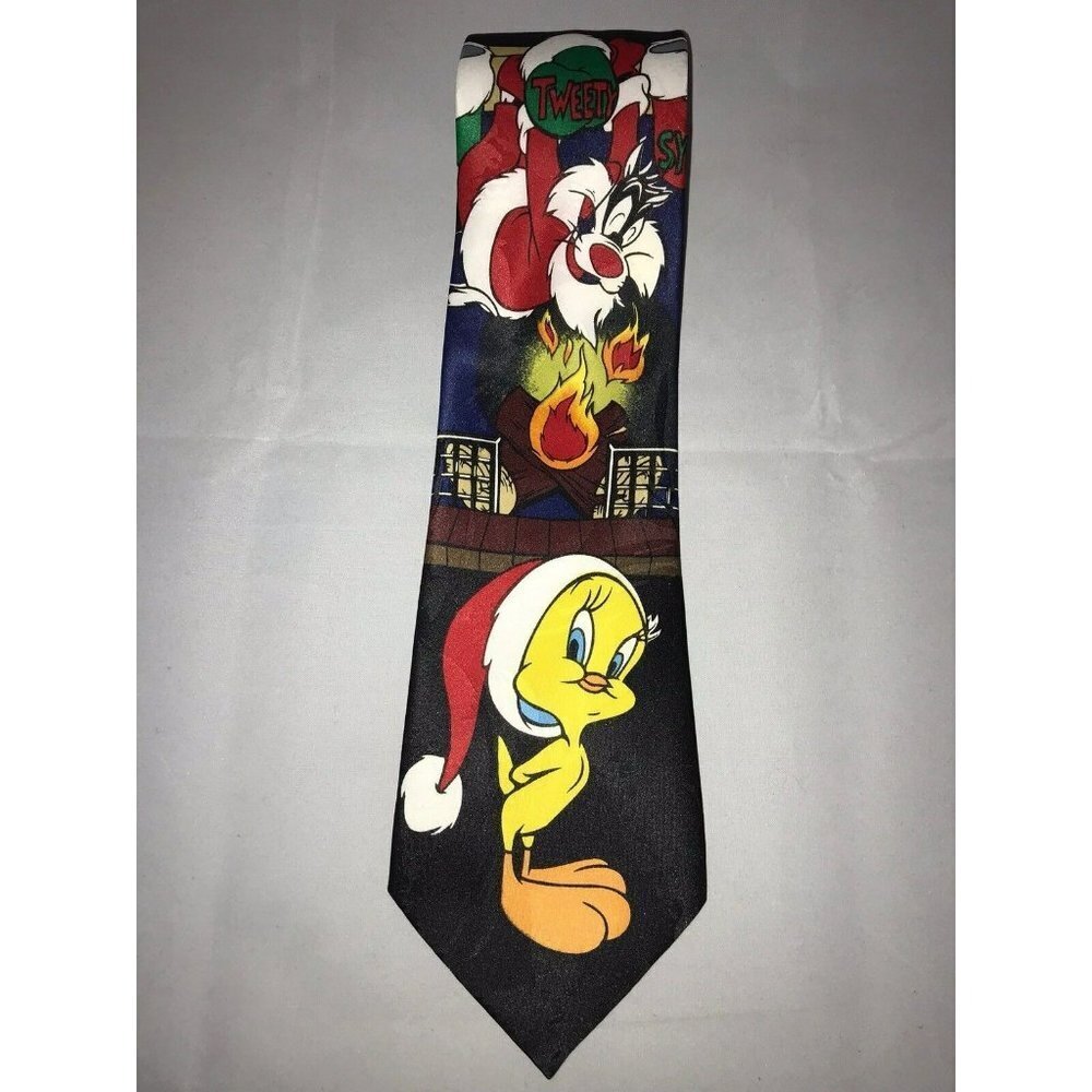 VTG Looney Tunes 1997 Christmas Sylvester & Tweety Holiday Classic Neck Tie